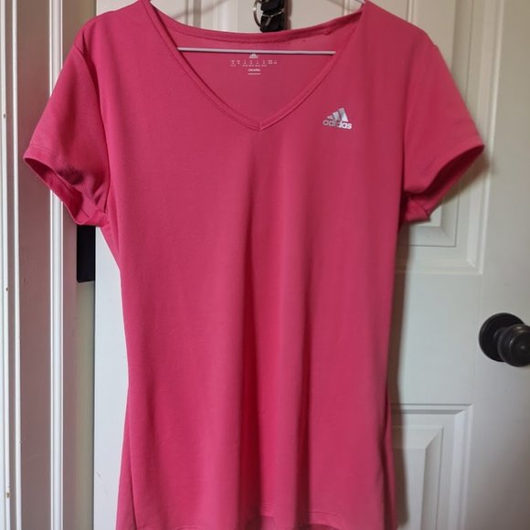 ADIDAS Women Medium CLIMA ESS TEE Pink Sport Workout Top Short Sleeve Activewear - Picture 3 of 5